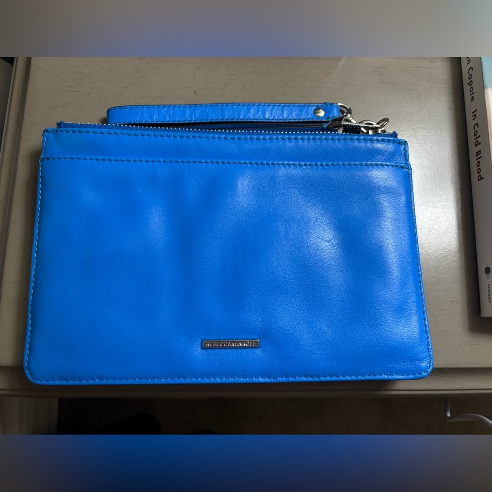 Rebecca minkoff studded blue iris leather chevron quilted wristlet clutch bag - Picture 7 of 7